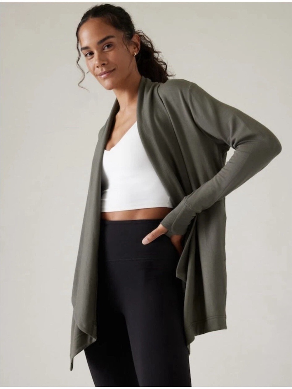 Athleta Pranayama Restore Wrap Cardigan Hematite Grey, size M